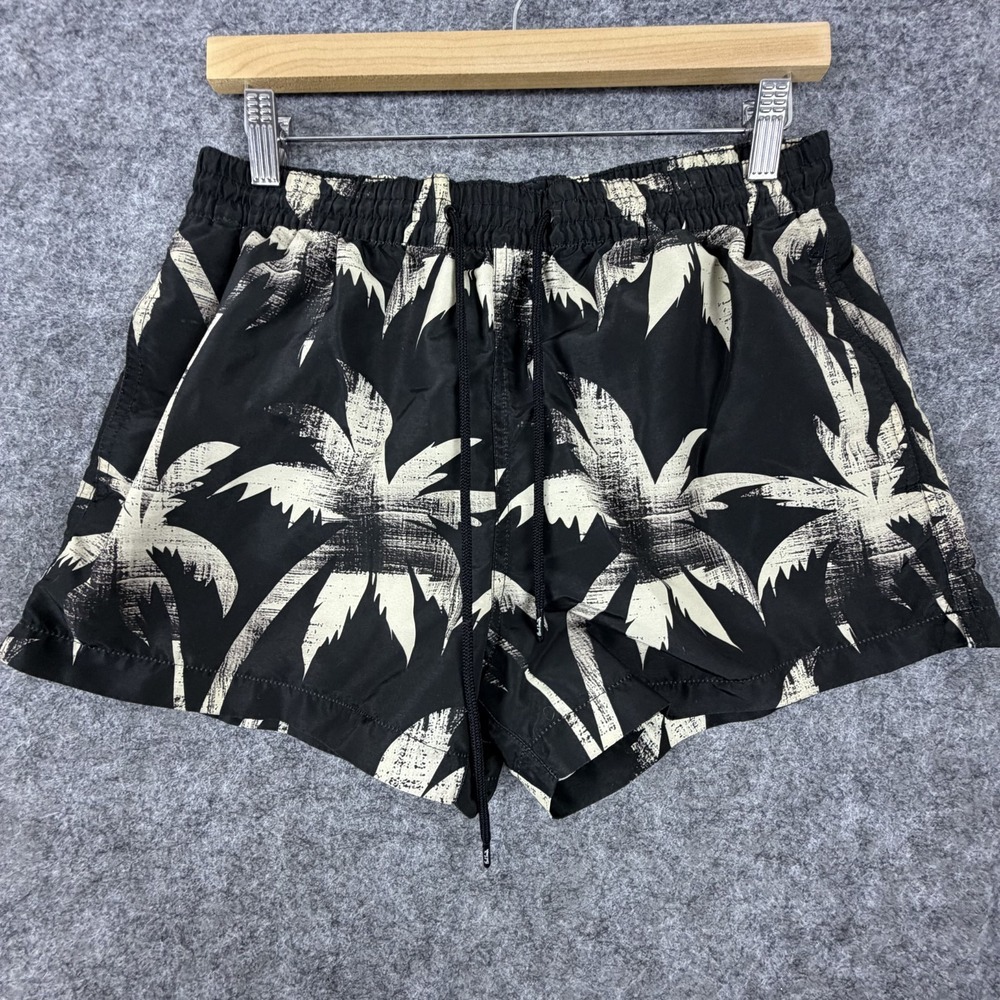 Paul Smith Swim Trunks Shorts Mens Medium Black Palm Tree Drawstring Swimwear